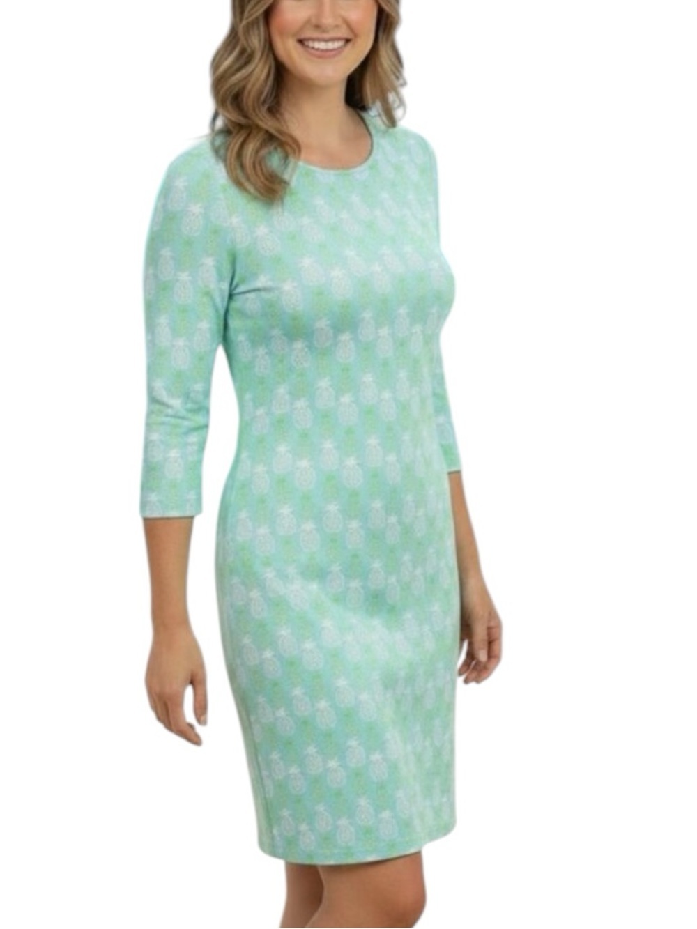 Sailor-Sailor Sz S Long Sleeve UPF 50+  Pineapples Pattern Resort Dress | EUC